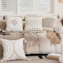Cream geometric embroidered crocheted pillow cover living room decor