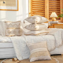 Cream geometric tufted cushion cover living room macrame fringe