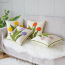 Cream green tulip embroidery cushion cover living room pillow case