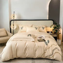 Cream leaf cotton embroidery bed linens set bedroom decor
