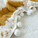 Cream & mustard yellow jacquard fluffy ball lace living room blanket