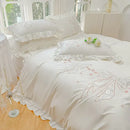 DecorBites™ Ice Silk Embroidered Ruffles Duvet Set with Cool & Skin-Friendly Feel