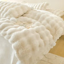 Cream plush rabbit fur bedding set – luxury bedroom duvet set