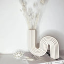 Cream ribbed geometric ceramic vase living room s shape decor