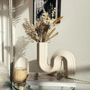 Cream ribbed geometric ceramic vase living room s shape decor