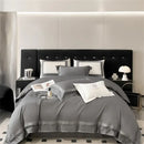 Cream satin 1000tc egyptian cotton bedding set bedroom silver piping