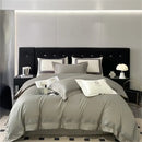 Cream satin 1000tc egyptian cotton bedding set bedroom silver piping