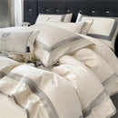 Cream satin 1000tc egyptian cotton bedding set bedroom silver piping