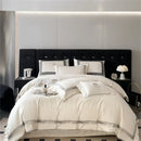 Cream satin 1000tc egyptian cotton bedding set bedroom silver piping