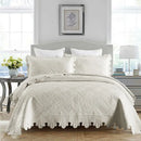 Cream scalloped diamond cotton embroidery quilt set bedroom bedspread