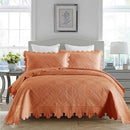 Cream scalloped diamond cotton embroidery quilt set bedroom bedspread