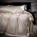 Cream & silver damask lyocell cotton bedding set bedroom lace trim