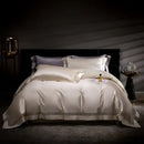 Cream & silver damask lyocell cotton bedding set bedroom lace trim