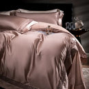Cream & silver damask lyocell cotton bedding set bedroom lace trim