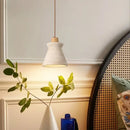Cream speckled ceramic and led wood yellow pendant light bedroom