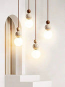 Cream style led pendant lamp stone and wood bedroom light