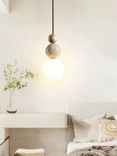 Cream style led pendant lamp stone and wood bedroom light