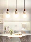 Cream style led pendant lamp stone and wood bedroom light
