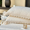 Cream textured cotton quilted bedspread set with lace bedroom