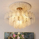 Cream wind crystal chandelier gold living room pendant light