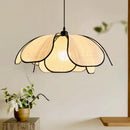 Creamy abaca fabric petal pendant light dining room