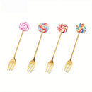 Creative candy donut dessert fork and gold spoon set dining room