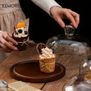 Creative wooden cake storage box with glass lid kitchen server