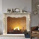 Crema Marfil Marble French Villa Hand Carved Fireplace Surround with Sculptured Motifs