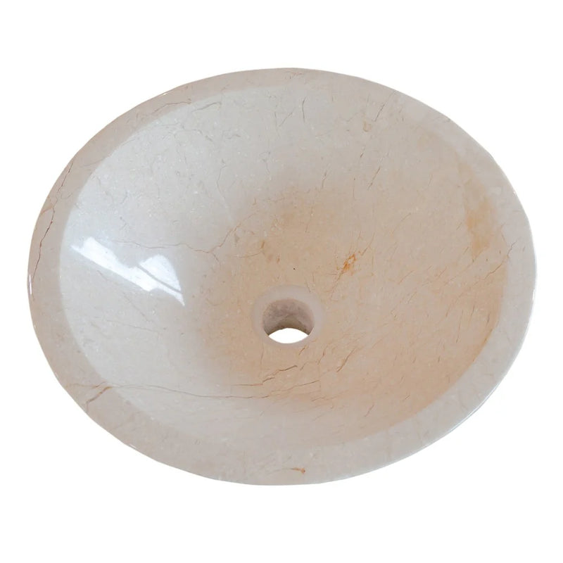 Crema Marfil Marble Natural Stone V-Shape Tapered Above Vanity Bathroom Sink High-Gloss Polished top angle view