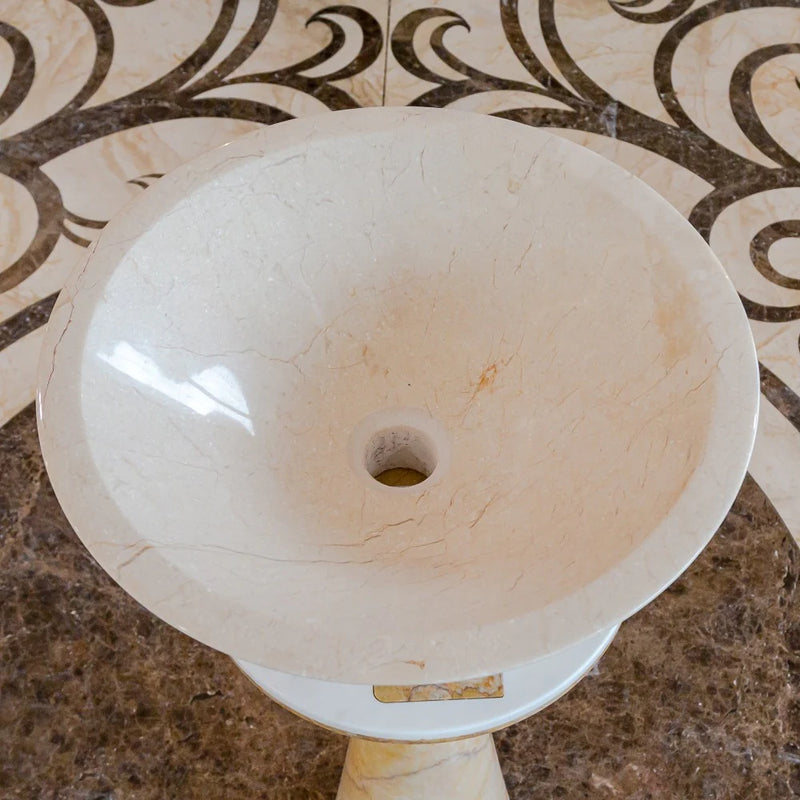 Crema Marfil Marble Natural Stone V-Shape Tapered Above Vanity Bathroom Sink High-Gloss Polished angle view