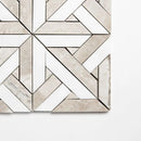 Crossed Pickets Alpina White, Royal Beige Honed Marble Waterjet Decos 9 11/16x9 11/16