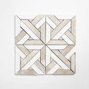 Crossed Pickets Alpina White, Royal Beige Honed Marble Waterjet Decos 9 11/16x9 11/16