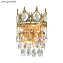 Crown aged brass clear crystal prisms wall mounted lighting bedroom