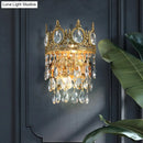 Crown aged brass clear crystal prisms wall mounted lighting bedroom