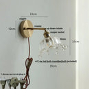 Crown glass led wall light with brass pull chain bedroom fixture