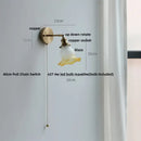 Crown glass led wall light with brass pull chain bedroom fixture