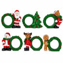 Set of 6 Santa, Snowman, Reindeer, Christmas Wreath Napkin Rings 2.5 Inches