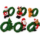 Set of 6 Santa, Snowman, Reindeer, Christmas Wreath Napkin Rings 2.5 Inches