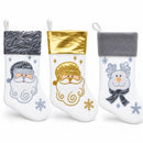 Set of 3 Gold and Silver, on White Felt Santa, Reindeer Christmas Stockings 15 Inches