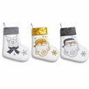 Set of 3 Gold and Silver, on White Felt Santa, Reindeer Christmas Stockings 15 Inches