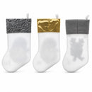 Set of 3 Gold and Silver, on White Felt Santa, Reindeer Christmas Stockings 15 Inches