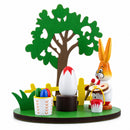 Wooden Bunny Figurine Decorating Easter Eggs Tabletop Scene 4.2 Inches Tall