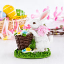 Spring Bunny Figurine With Floral Basket Easter Tabletop Accent 3 Inches Tall