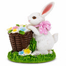 Spring Bunny Figurine With Floral Basket Easter Tabletop Accent 3 Inches Tall