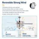 Crystal Ceiling Fan with 5 Reversible Blades and LED Chandelier