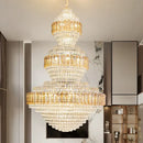 Crystal duplex chandelier gold tiered light for hotel lobby