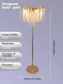Crystal gold led floor lamp for living room with cascading strands