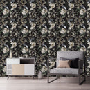 Dark Floral Wallpaper with Birds
