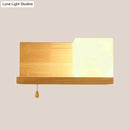 DecorBites™ Cubic Wall Sconce Light with Opaque Glass and Wood Backplate in Beige