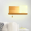 DecorBites™ Cubic Wall Sconce Light with Opaque Glass and Wood Backplate in Beige